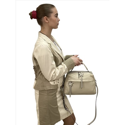Женская сумка из натуральной кожи, цвет светло бежевый