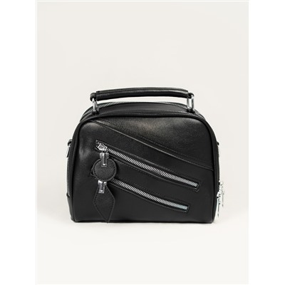 Черная кожаная сумка-чемоданчик с молниями