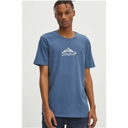 T-shirt bawełniany męski z domieszką elastanu z nadrukiem kolor niebieski