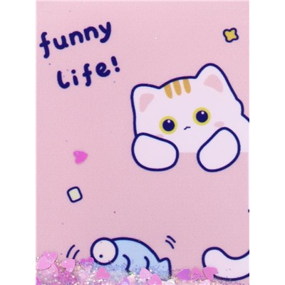 Зеркало шейкер раскладное "Funny life Cat", розовое, 8*6 см