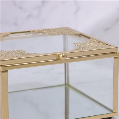 Органайзер для хранения «GREAT», с крышкой, стеклянный, с зеркальным дном, 1 секция, 10 × 10 × 6 см, цвет прозрачный/медный