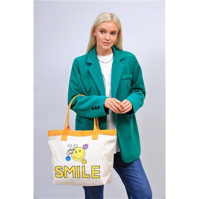 Пляжная женская сумка из текстиля, цвет молочный с зеленым