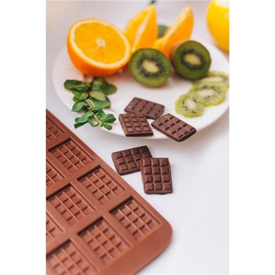 Форма для шоколада Доляна «Плитка», силикон, 21×11 см, 12 ячеек (2,7×3,9 см), цвет коричневый