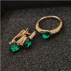 Комплект ювелирная бижутерия, серьги и кольцо позолота, камни зеленые, р-р 17, 54209 арт.847.848