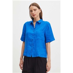 Koszula lniana damska oversize gładka kolor niebieski