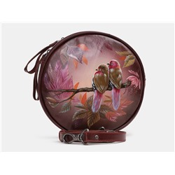 Бордовая кожаная сумка с росписью из натуральной кожи «W0045 Bordo Птички»