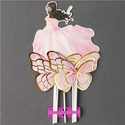 Набор для украшения «Девушка с бабочками», набор 7 шт., цвет розовый