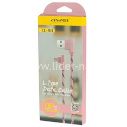 USB кабель micro USB 1.0м AWEI CL-90 L-коннектор/текстильный (розовый)