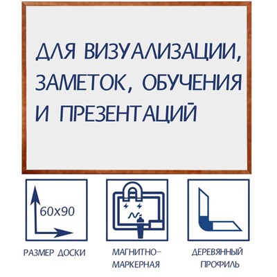 УЦЕНКА Доска магнитно-маркерная 60х90 см, Calligrata, в деревянной рамке (морилка темная)