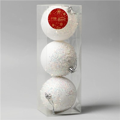 Набор шаров пластик d-8 см, 3 шт "Новелла перламутр" белый