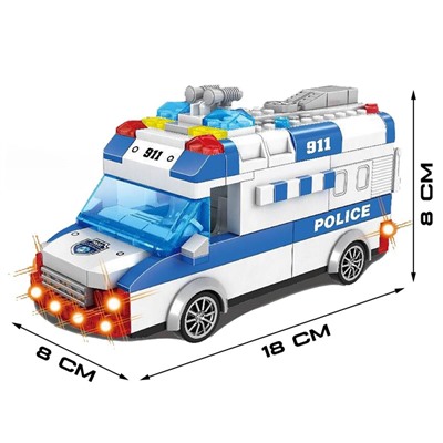 Конструктор блочный инерционный «Полицейский фургон», свет, звук, 68 деталей
