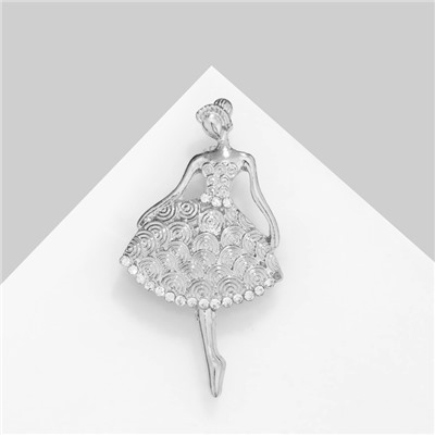 Брошь "Балерина" женственная, цвет белый в серебре