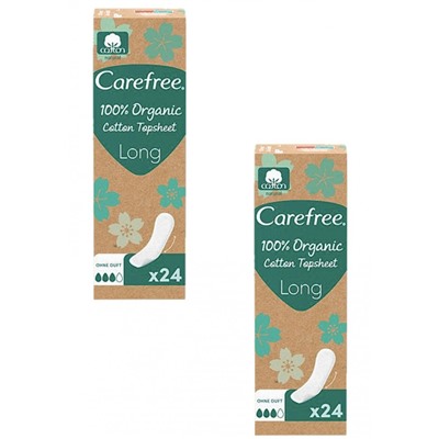 Carefree  Slipeinlagen Organic Cotton Long 24 St, Карефри Ежедневные прокладки из органического хлопка Long 24шт, 2 упаковки (48 штук)