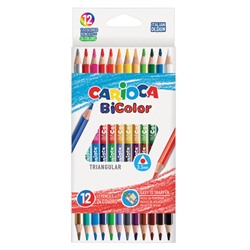 Карандаши двусторонние CARIOCA "Bi-color", 12 штук, 24 цвета, трехгранные, грифель 3 мм, натуральное дерево, 42991