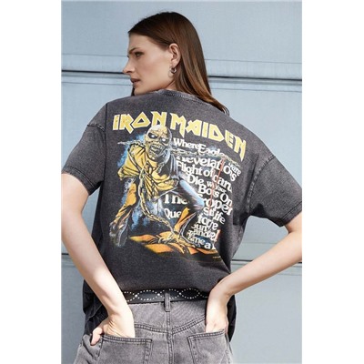 T-shirt bawełniany damski Iron Maiden kolor szary