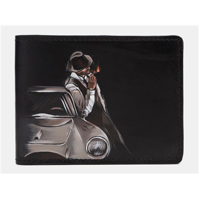 Кожаное портмоне с росписью из натуральной кожи «PR0010 Black Мафия»