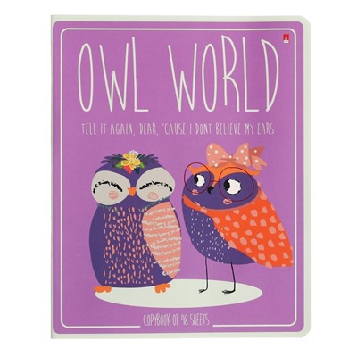 Тетрадь 48 листов в клетку CUTE OWLS, обложка мелованный картон, матовая ламинация Soft Touch, МИКС