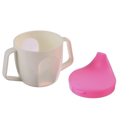 Поильник - чашечка 2 в 1 детский тренировочный, твердый носик, 150 мл., с ручками, цвет розовый