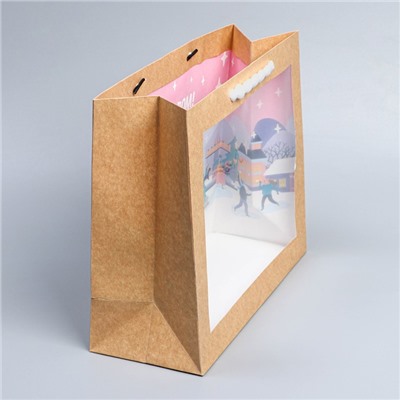 Пакет крафтовый с пластиковым окном «Город», 31 х 26 х 11 см