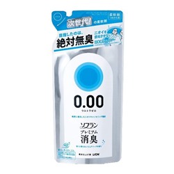 Кондиционер для белья SOFLAN (блокирующий восприятие посторонних запахов "Premium Deodorizer Ultra Zero-0.00" - аромат чистоты с нотой кристального мыла), Lion 400 мл, мягкая упаковка