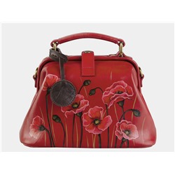 Красная кожаная сумка с росписью из натуральной кожи «W0013 Red Маки2»