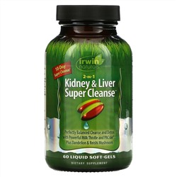 Irwin Naturals, 2 in 1 Kidney & Liver Super Cleanse, 60 желатиновых капсул