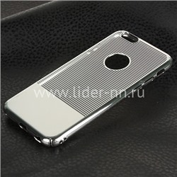 Задняя панель для  iPhone7/8 Пластик/вырез под логотип В ПОЛОСКУ (серебро)