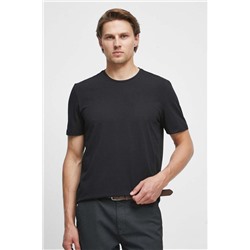 T-shirt bawełniany gładki z domieszką elastanu kolor czarny