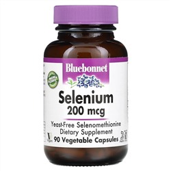 Bluebonnet Nutrition, Селен, бездрожжевой селенометионин, 200 мкг, 90 растительных капсул