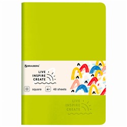 Тетрадь 48 л. в клетку обложка кожзам SoftTouch, сшивка, A5 (147х210мм), САЛАТОВЫЙ, BRAUBERG RAINBOW, 403878
