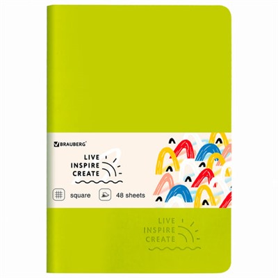 Тетрадь 48 л. в клетку обложка кожзам SoftTouch, сшивка, A5 (147х210мм), САЛАТОВЫЙ, BRAUBERG RAINBOW, 403878