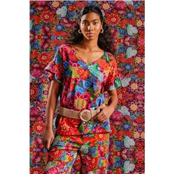 T-shirt bawełniany damski z domieszką elastanu z kolekcji Jane Tattersfield x Medicine kolor multicolor