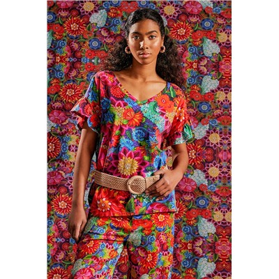 T-shirt bawełniany damski z domieszką elastanu z kolekcji Jane Tattersfield x Medicine kolor multicolor