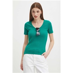 T-shirt damski prążkowany kolor zielony