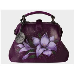 Фиолетовая кожаная сумка с росписью из натуральной кожи «W0013 VioletBlack Лилии»