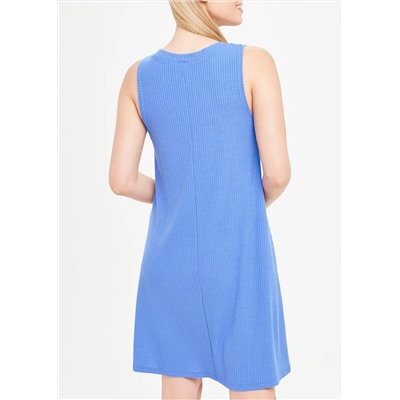 Blue Sleeveless Ribbed Jersey Swing Dress