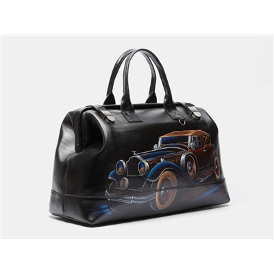 Черная кожаная сумка с росписью из натуральной кожи «SD003 Black Автомобиль»