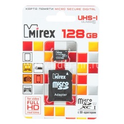 Карта памяти MicroSD 128GB MIREX К10 UHS-I, U1 (с адаптером)