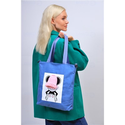 Женская сумка шоппер из текстиля, цвет голубой