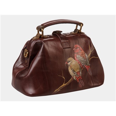 Коричневая кожаная сумка с росписью из натуральной кожи «W0013 Cognac Амаранте»