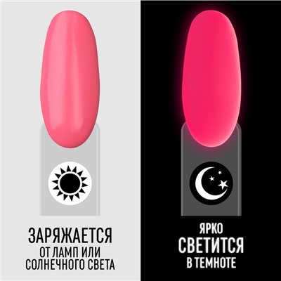 Гель лак для ногтей «GLOW IN THE DARK», 3-х фазный, 8 мл, LED/UV, люминесцентный, цвет розовый пунш (27)