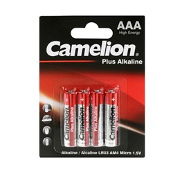 Батарейка алкалиновая Camelion Plus, ААА, LR03-4BL, блистер, 4 шт.