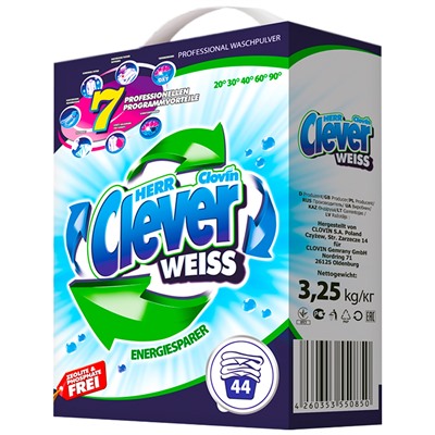 Порошок Clever Weiss CLOVIN для стирки Белых и Светлых тканей 3.25 кг (44 стирки) картонная коробка, 550800