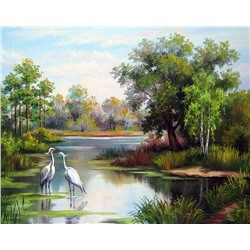 Картина по номерам 40х50 - Цапли в реке (худ. Самарская Е.)