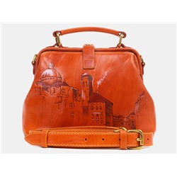 Оранжевая кожаная сумка с росписью из натуральной кожи «W0013 OrangeBrown Оксфорд»