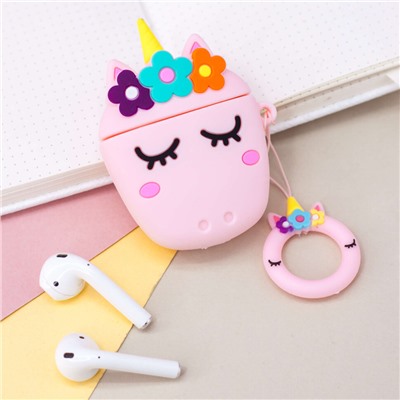 Чехол для airpods "Unicorn in flowers", pink