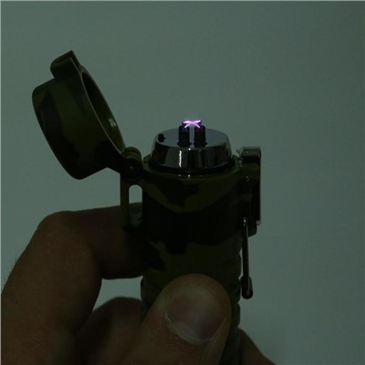 Зажигалка электронная двухдуговая, влагозащита, с фонариком