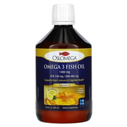 Oslomega, Рыбий жир с омега-3, натуральный лимонный вкус, 1400 мг, 500 мл (16,9 жидк. Унции)