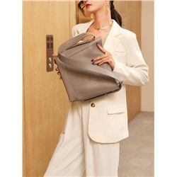 Женская сумка-трапеция из натуральной кожи, цвет серый