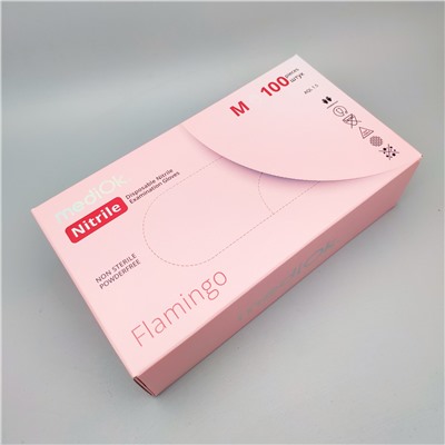 Mediok Перчатки нитриловые смотровые одноразовые неопудренные / Nitrile Optima, размер M, розовый фламинго, 50 пар (100 штук)